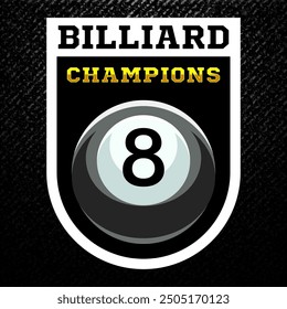 Billiard logo. Black ball color with the number eight. 8. Pool game. Snooker.