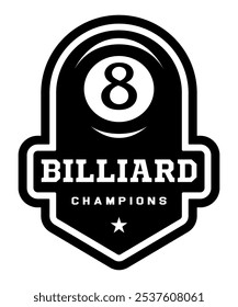 Billiard logo. Black ball color with the number eight. 8. Pool game. Snooker.