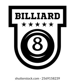 Billiard logo. Black ball color with the number eight. 8. Pool game. Snooker.