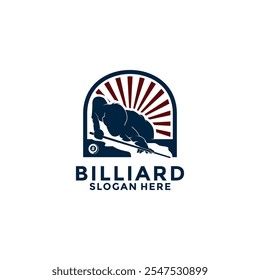 Billiard logo design vector template, Billiard club house with Player billiard vector icon