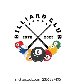 Billiard Logo Minimalist Design Ball and Stick Symbol Illustration Template