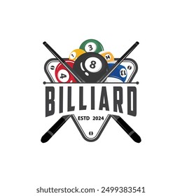 Billiard Logo Minimalist Design Ball and Stick Symbol Illustration Template