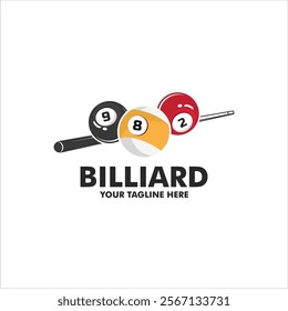 Billiard Logo Minimalist Design Ball and Stick Symbol Illustration Template