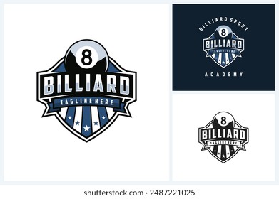 Billiard logo, snooker logo sport design template, snooker team emblem badge, billiard and snooker tournament logo design vector illustration