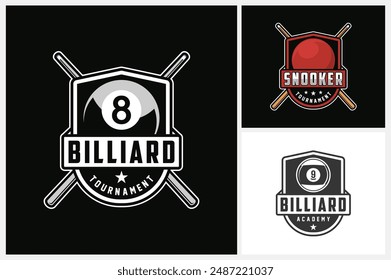 Billiard logo, snooker logo sport design template, snooker team emblem badge, billiard and snooker tournament logo design vector illustration