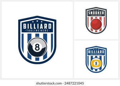 Billiard logo, snooker logo sport design template, snooker team emblem badge, billiard and snooker tournament logo design vector illustration