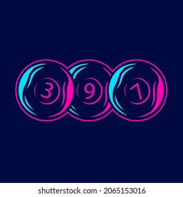 Billiard neon art logo. Pool ball colorful design with dark background. Abstract vector illustration. Isolated black background for t-shirt, poster, clothing, merch, apparel, badge design