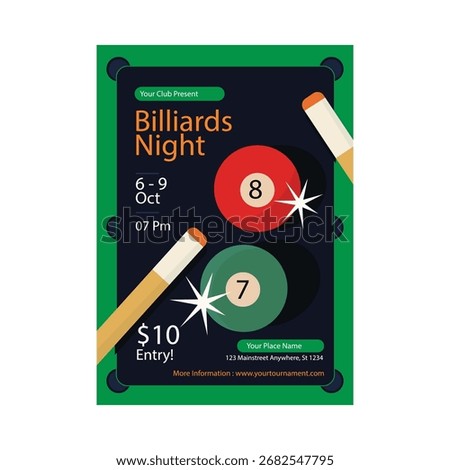 Billiard night flyer poster template design