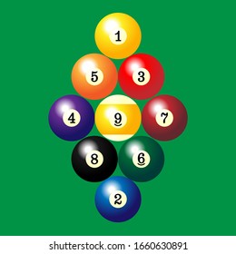 Billiard nine ball arrangement illustration