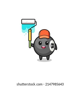 the billiard painter mascot with a paint roller , cute design