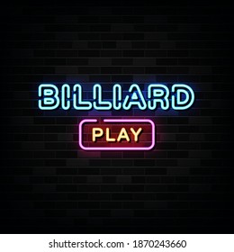 Billiard Play Game Neon Signs Vector. Design Template Neon Style