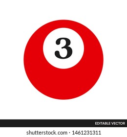 BILLIARD POOL BALL NUMBER 3 ICON VECTOR
