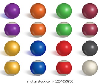 Billiard, pool balls collection. Snooker. Reverse, empty, side  realistic balls on white background. Vector illustration.