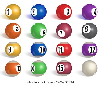 Billiard, pool balls collection. Snooker. Realistic balls on white background. Vector illustration.