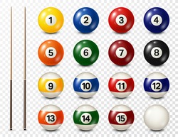 Billard, Billard-Bälle Mit Zahlen Sammlung. Realistischer Hochglanz-Snookerball. Weißer Hintergrund. Vektorillustration.