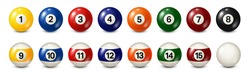 Billard, Billard-Bälle Mit Zahlen Sammlung. Realistischer Hochglanz-Snookerball. Weißer Hintergrund. Vektorgrafik.