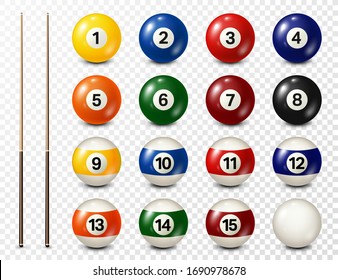 Billiard, Pool Balls With Numbers Collection. Realistic Glossy Snooker Ball. White Background. Vector Illustration.