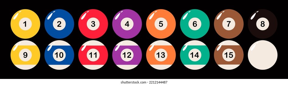 Billiard, pool balls with numbers collection. Colorful vector illustration
