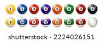 Billiard, pool balls set. Vector realistic snooker ball collection with numbers on white background