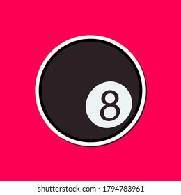 Billiard, pool, eight ball icon design isolated on burgundy background. Cartoon Concept. Vector illustration. Suitable for landing pages, icons, stickers and posters.