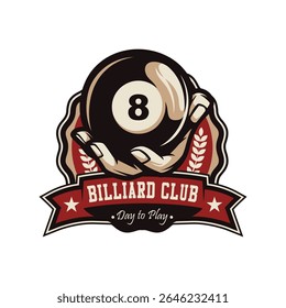 Billiard or Pool room Retro Style Logo Design Illustration Vector