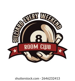 Billiard or Pool room Retro Style Logo Design Illustration Vector