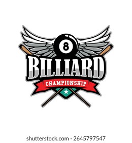 Billiard or Pool room Tournament Logo Design Illustration Vector