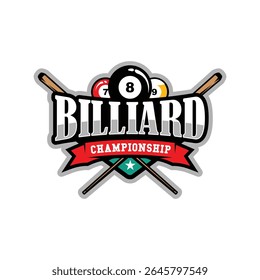 Billiard or Pool room Tournament Logo Design Illustration Vector