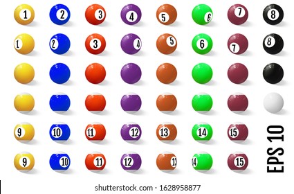 Billiard, pool or snooker balls with numbers.