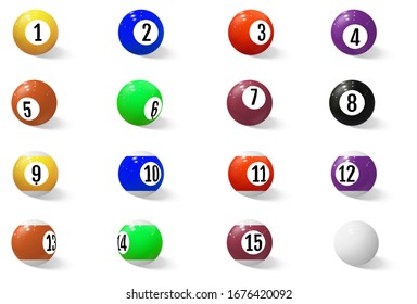 Billiard, pool or snooker balls with numbers isolated on white background, eps10 illustration