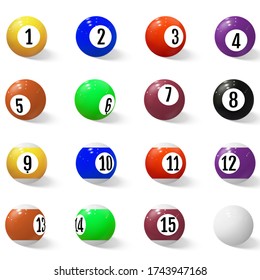 Billiard, pool or snooker balls with numbers.