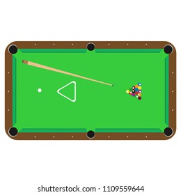 Billiard pool table vector club illustration isolated white. Gamble stick snooker symbol 3d poster. Ball rack background poolroom event. flat game silhouette playing top view. Sport competition design