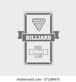 Billiard and poolroom emblems or icons set with table, balls and decorations