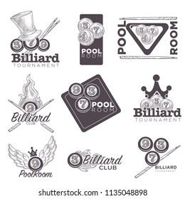 Retro-Skizze für die Meisterschaft von Billard oder Poolroom
