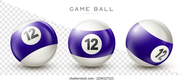 Billiard, purple pool ball with number 12 Snooker or lottery ball on transparent background Vector illustration