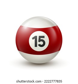 Billiard,bola de billar roja con número 15.Snooker o bola de lotería sobre fondo blanco.Ilustración vectorial