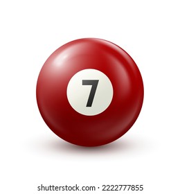 Billiard, red pool ball with number 
7 Snooker or lottery ball on white background Vector illustration