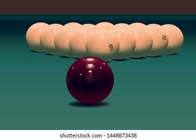 billiard red and white balls on a green background