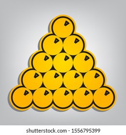 The billiard sign. Flat orange icon with overlapping linear black icon with gray shadow at whitish background. Illustration.