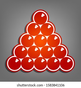 The billiard sign. Flat red icon with linear white icon with gray shadow at grayish background. Illustration.