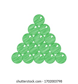 La señal del billar. Ícono de garabato verde con contorno sólido sobre fondo blanco.  Ilustración.