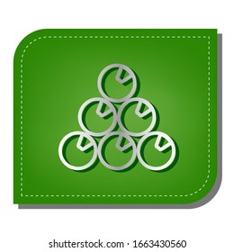 The billiard sign. Silver gradient line icon with dark green shadow at ecological patched green leaf. Illustration.