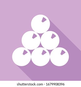 The billiard sign. White Icon with long shadow at purple background. Illustration.