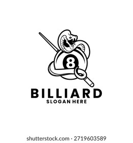Billiard snake logo design vector template. Billiard snake tattoo design vector icon
