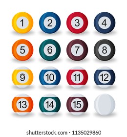 Billiard or snooker balls set isolated on white background. Vector illustration.