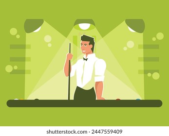 Billiard or snooker player. Man playing pool. Vector graphics