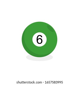 Billiard snooker pool ball with number 6 and drop shadow. Vector illustration. EPS 10.