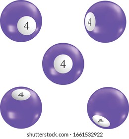 Billiard snooker pool ball with number 4 isolated with five perspectives . Vector illustration. EPS 10. 
