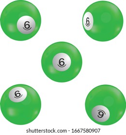 Billiard snooker pool ball with number 6 isolated with five perspectives . Vector illustration. EPS 10.