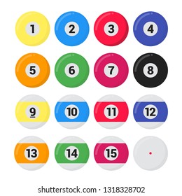 Billiard, snooker or pool balls flat style design vector illustration set isolated on white background. Symbols of the pool snooker sport game.